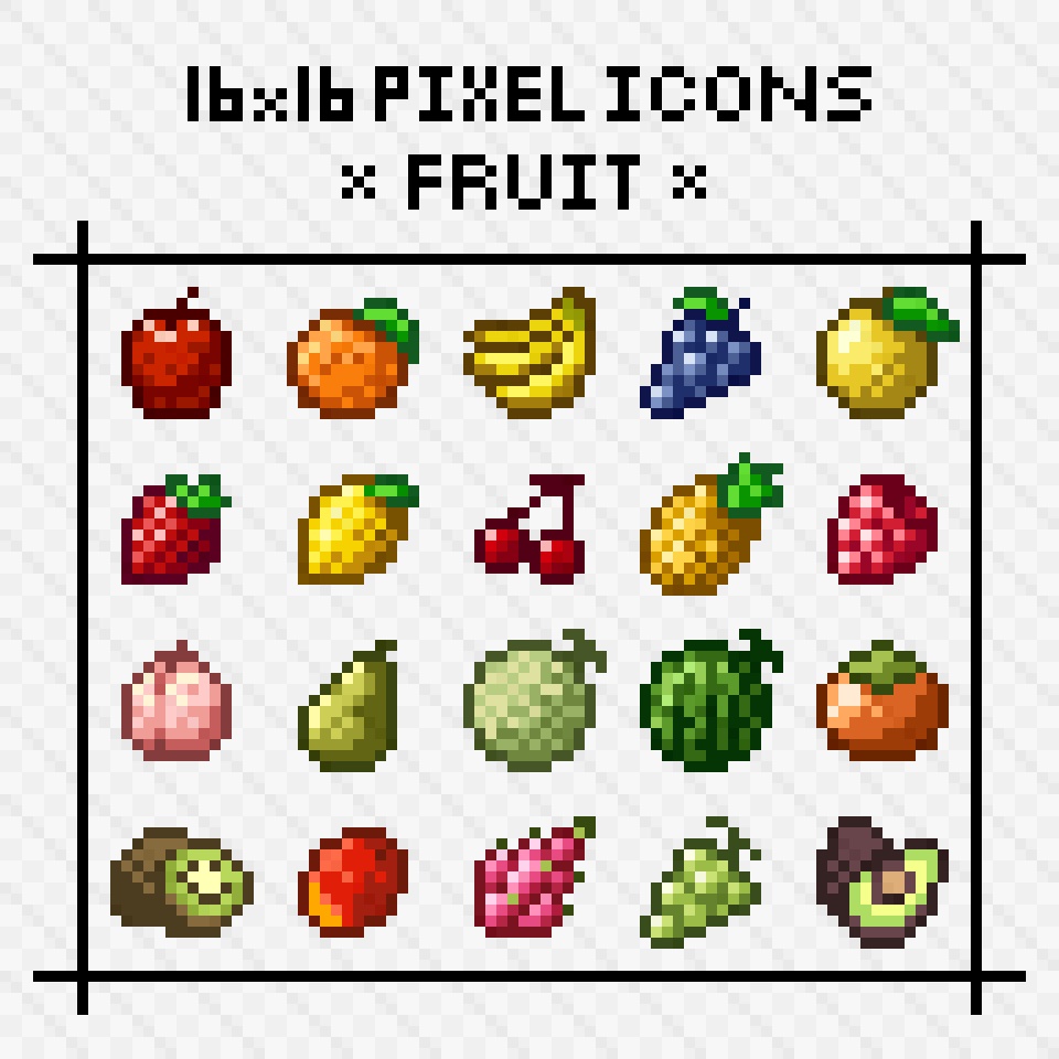 16x16 Pixel Icons: Fruit