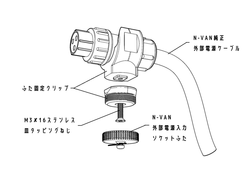 N-VAN 外部電源入力キット用フタ固定クリップ 3Dプリント用STLデータ