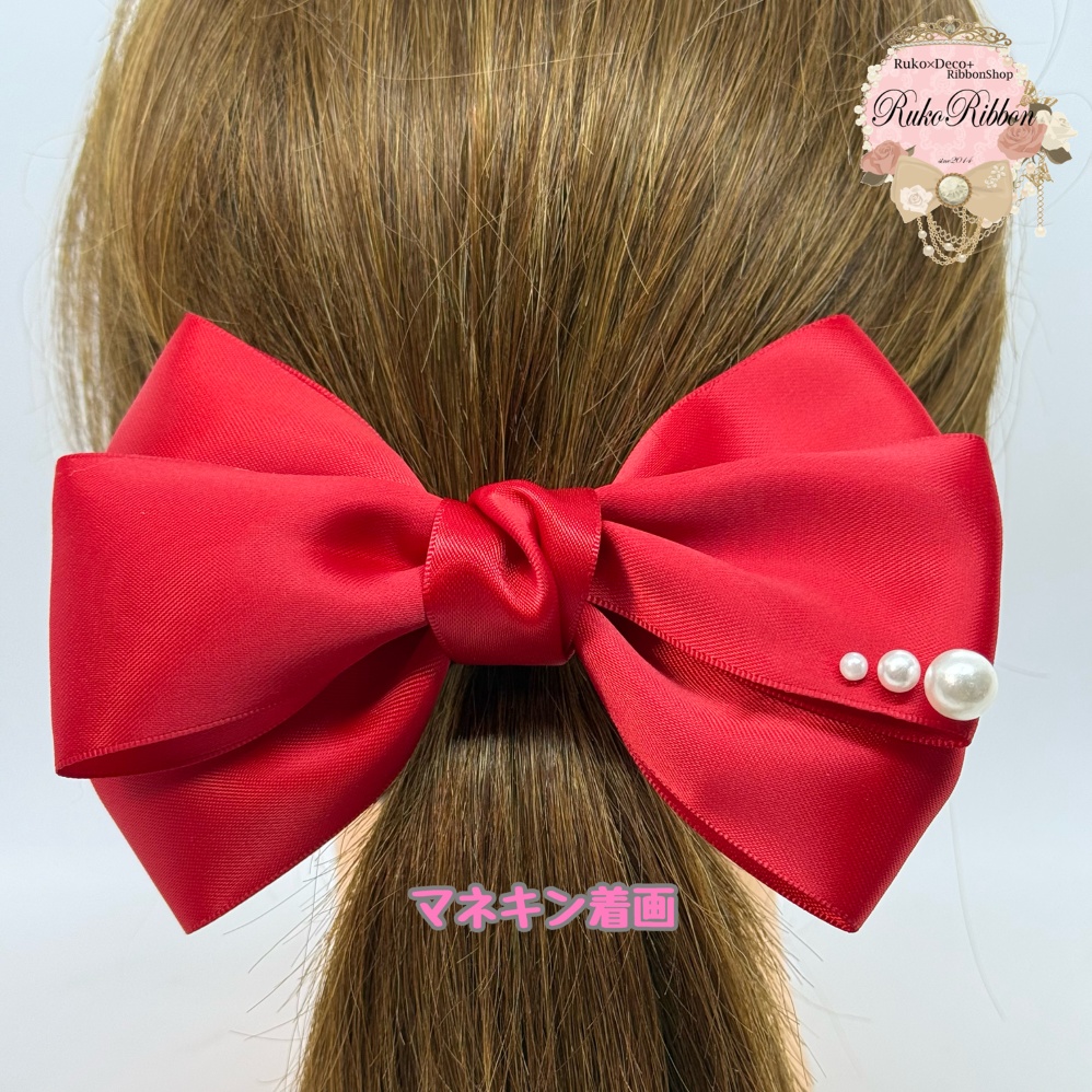 50mm幅両面サテンリボン使用 トリプルリボン ポニーフック 大ぶりリボン 大きめリボン シルバー ホワイト ブラック ピンク レッド ブルー イエロー ブラウン