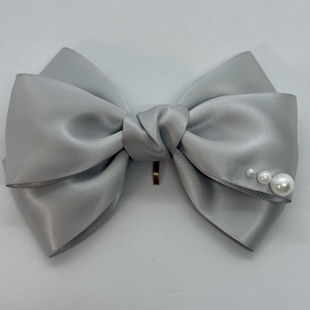 50mm幅両面サテンリボン使用 トリプルリボン ポニーフック 大ぶりリボン 大きめリボン シルバー ホワイト ブラック ピンク レッド ブルー イエロー ブラウン