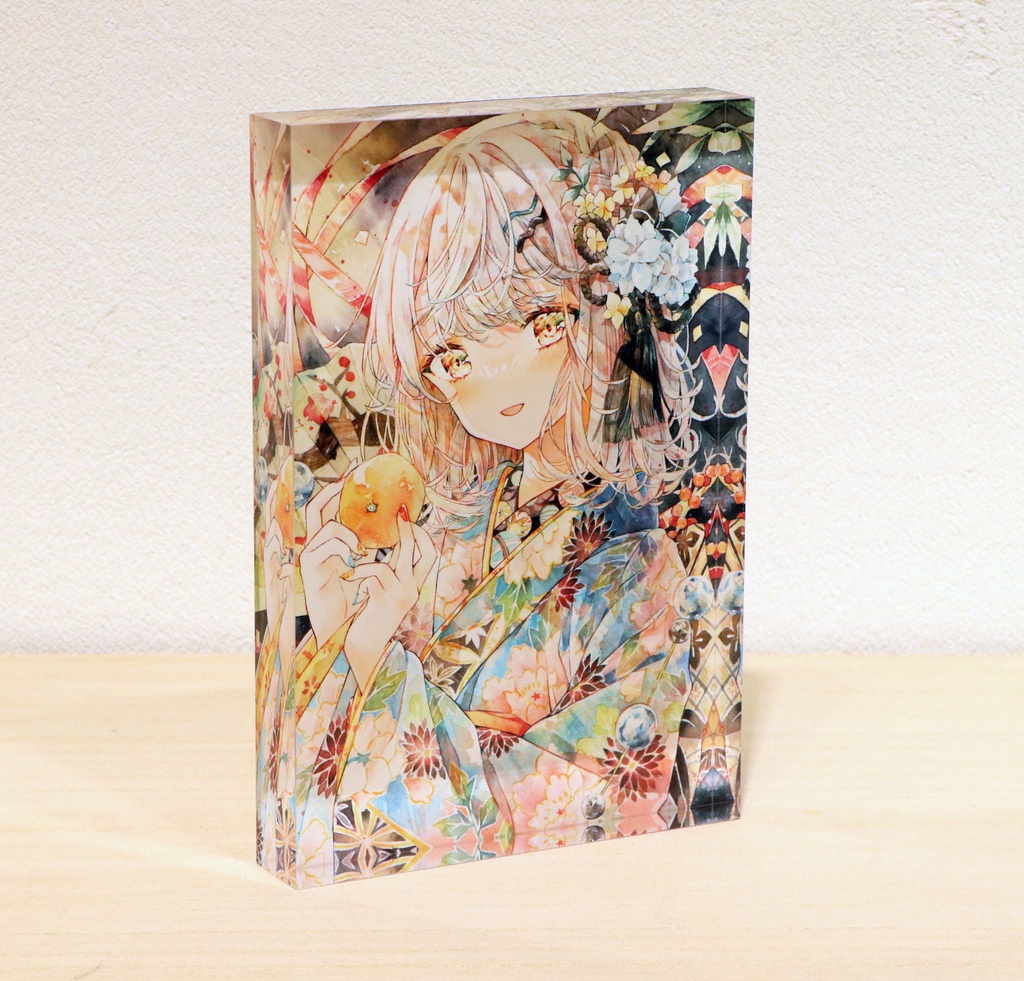 優子鈴　アクリルブロック　新年とみかん　【受注生産】