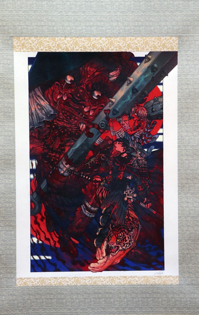 Kou 　甲冑　直筆サイン入り掛軸　【１点限定】【受注生産】