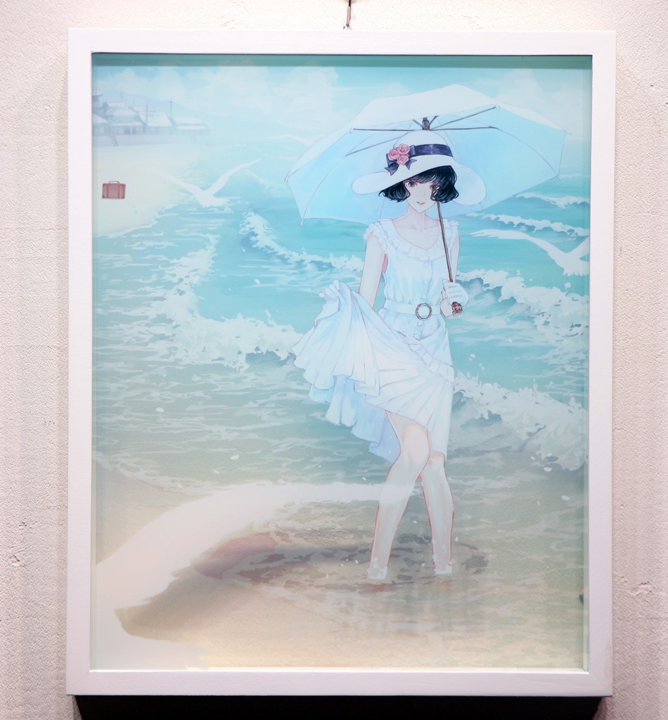 カオミン 「海とパラソル」　額付　【受注生産】
