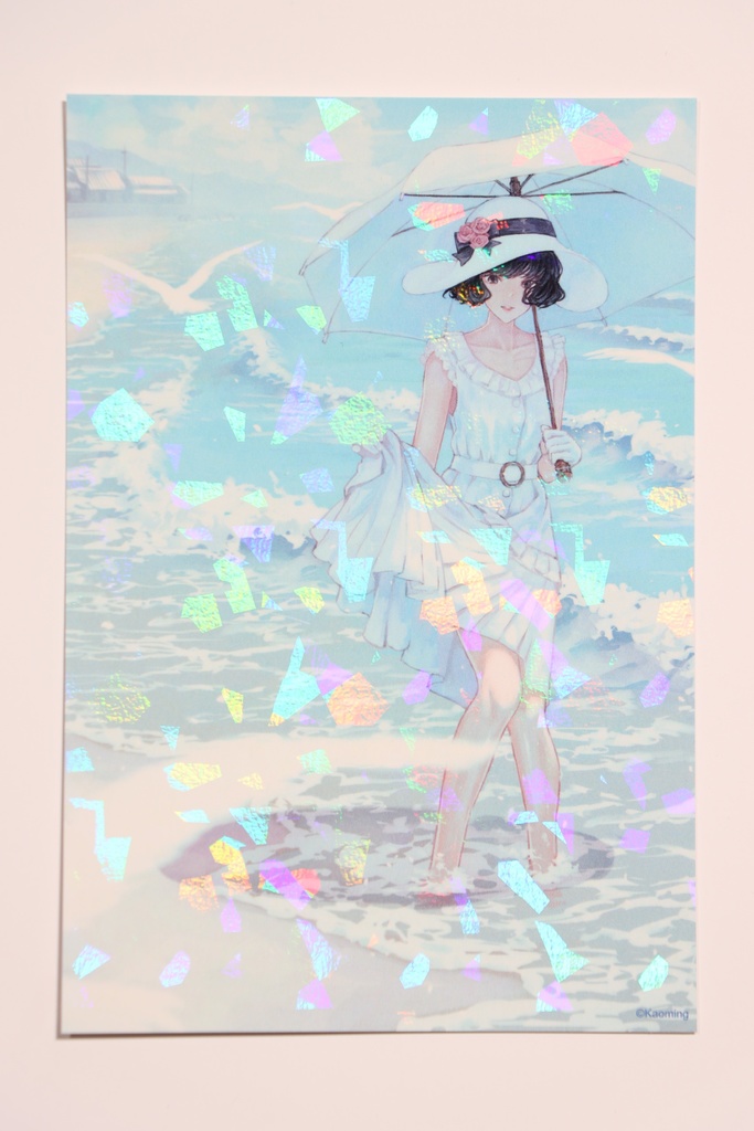 カオミン　ホログラムポストカード　海とパラソル