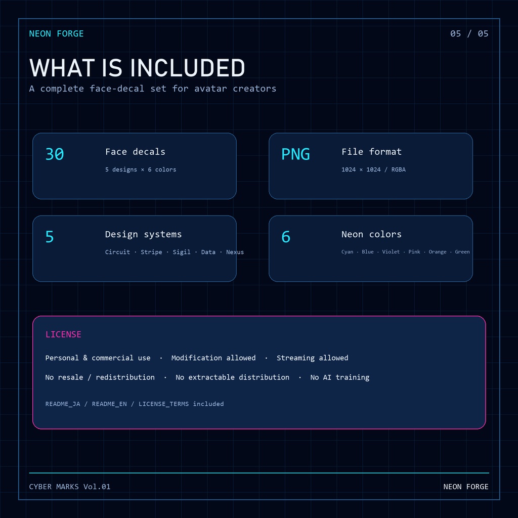 CYBER MARKS Vol.01|VRoid向け サイバーフェイスデカール30種