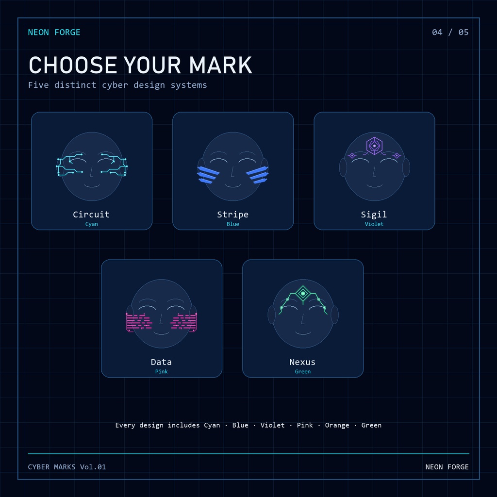 CYBER MARKS Vol.01|VRoid向け サイバーフェイスデカール30種