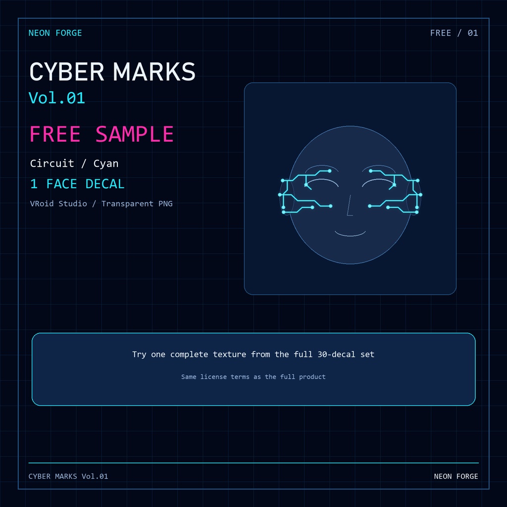 【無料】CYBER MARKS Vol.01 FREE SAMPLE｜VRoid向け フェイスデカール