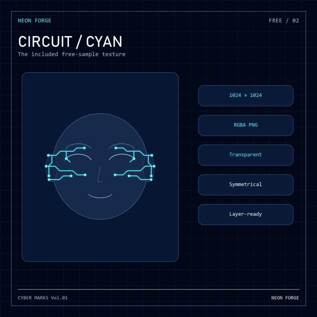 【無料】CYBER MARKS Vol.01 FREE SAMPLE|VRoid向け フェイスデカール