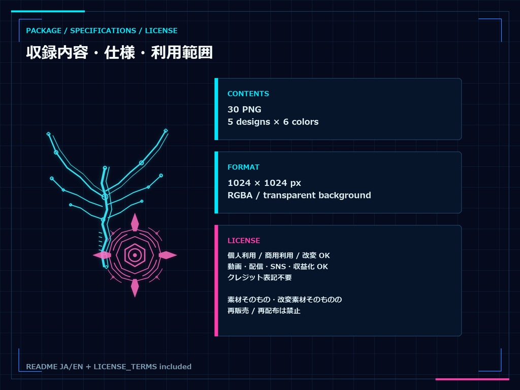 CYBER BODY MARKS Vol.01|VRoid・VRChat向け サイバーボディマーク透過PNG 30種