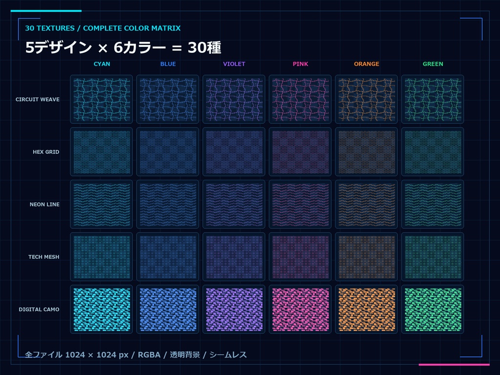 CYBER CLOTHING PATTERNS Vol.01|VRoid・VRChat向け サイバー衣装テクスチャ30種