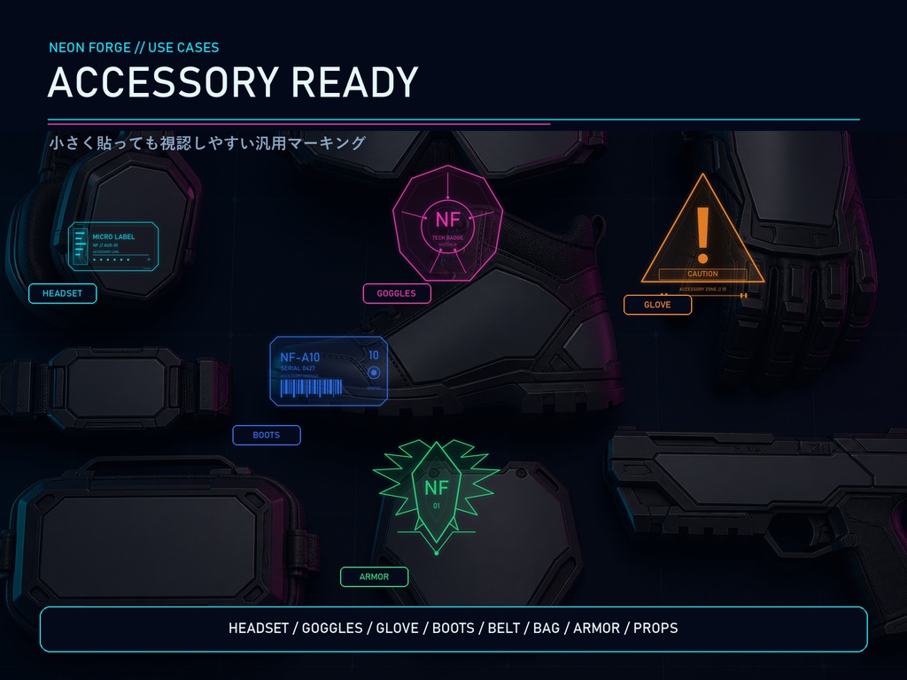 CYBER ACCESSORY DECALS Vol.01|VRoid・VRChat向け サイバー小物・アクセサリーデカール透過PNG 30種