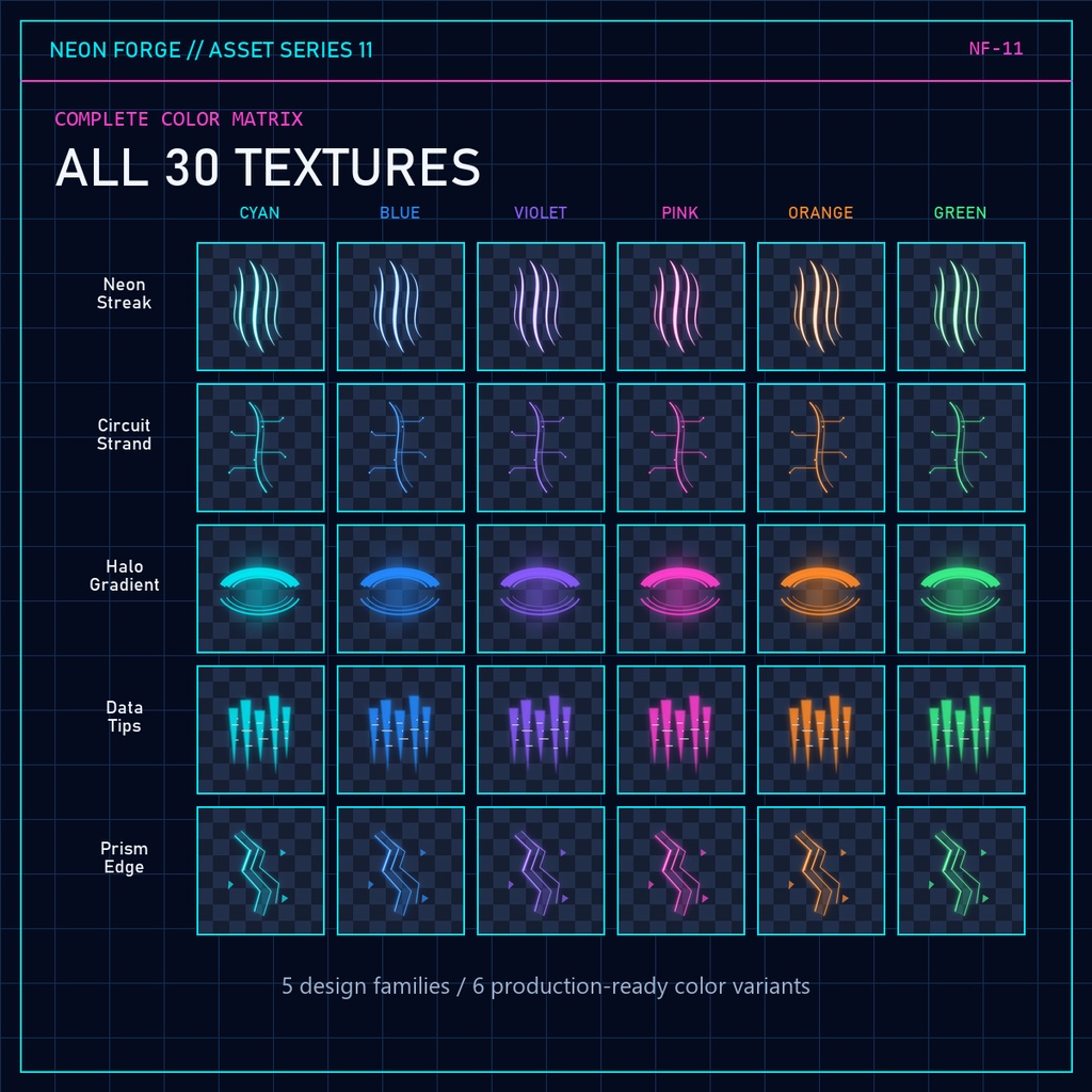 CYBER HAIR ACCENTS Vol.01|VRoid・VRChat向け サイバー髪ハイライト・発光アクセント透過PNG 30種
