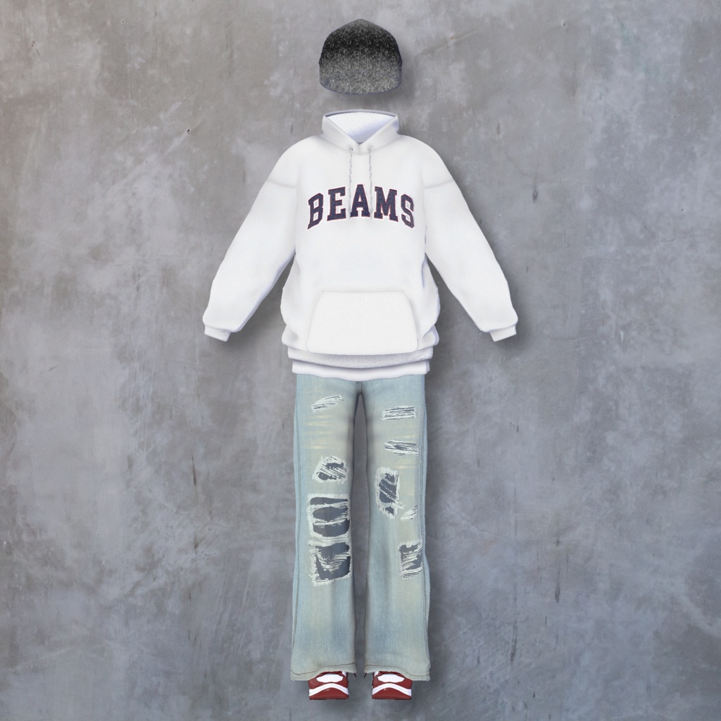 【5体対応】BEAMSカジュアルストリートスタイル:フーディ&クラッシュデニム