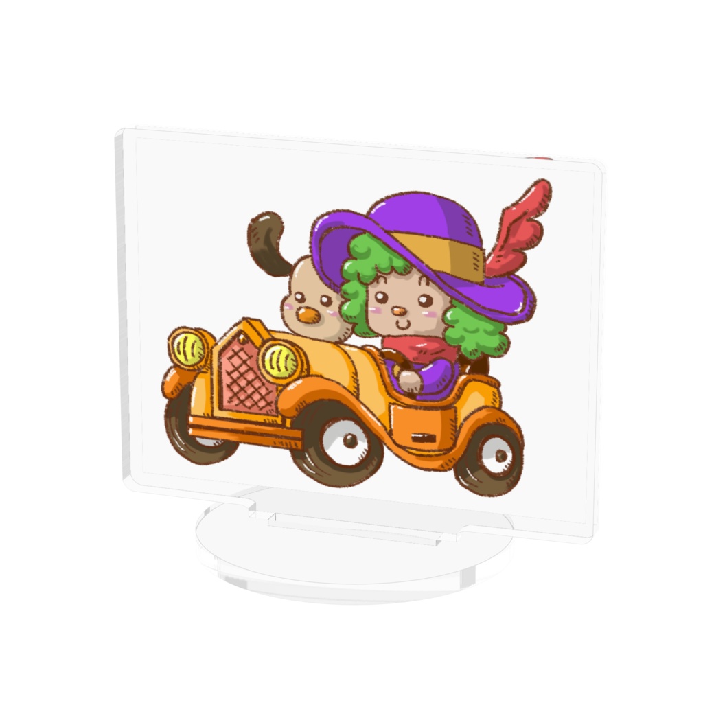 アクリルフィギュア・車に乗る犬と少年