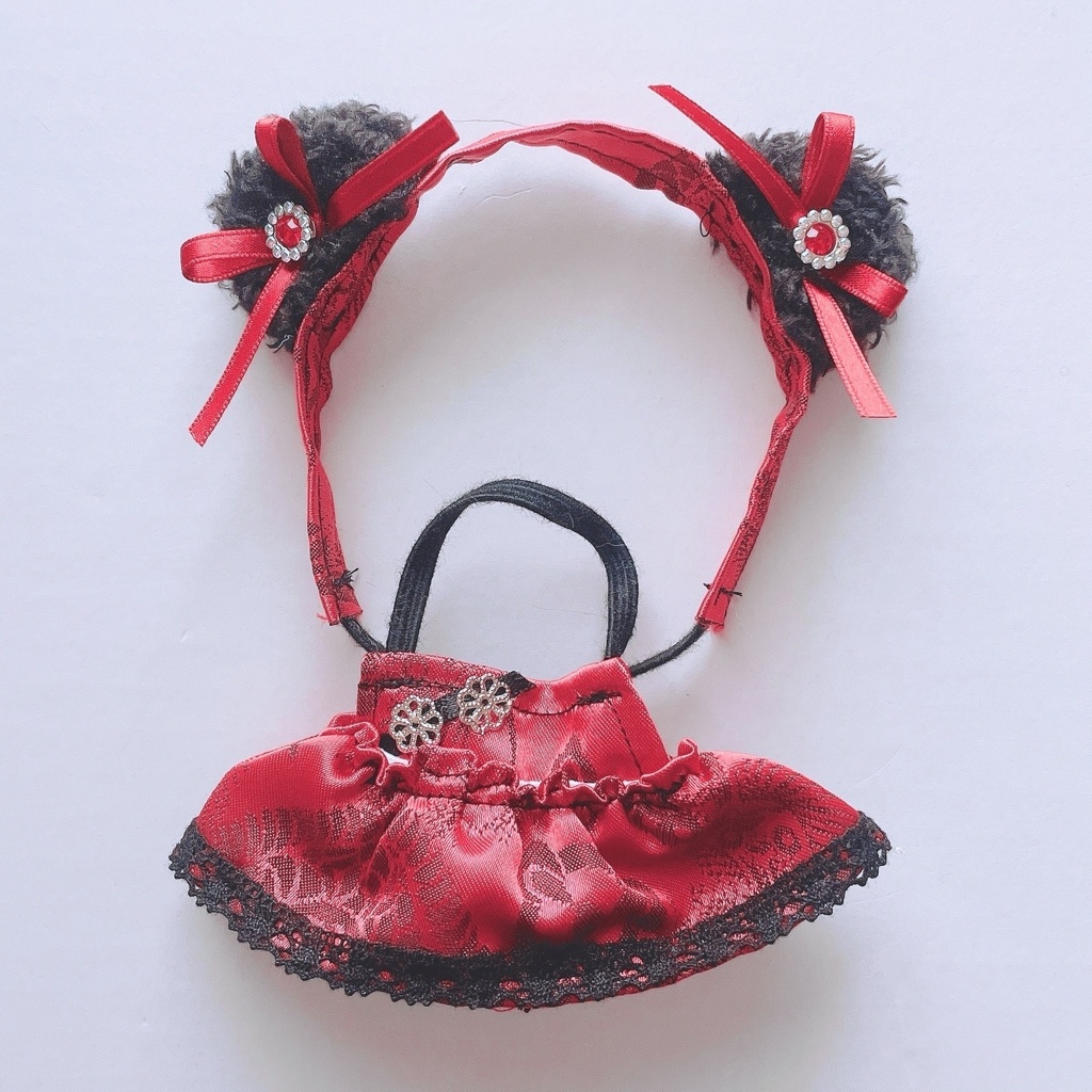 【6色】ぬい服/ちびぐるみサイズ/パンダ耳チャイナドレス/10-12cm/チャイナ服