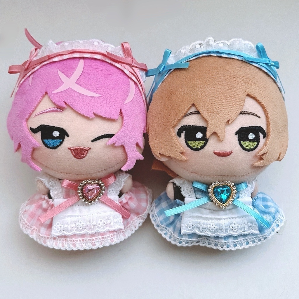 【3色】ちびぐるみ服/メイド服/ギンガムチェック/ぬい服/ピンク水色黄色/10cmぬいぐるみ服/ヘッドドレス