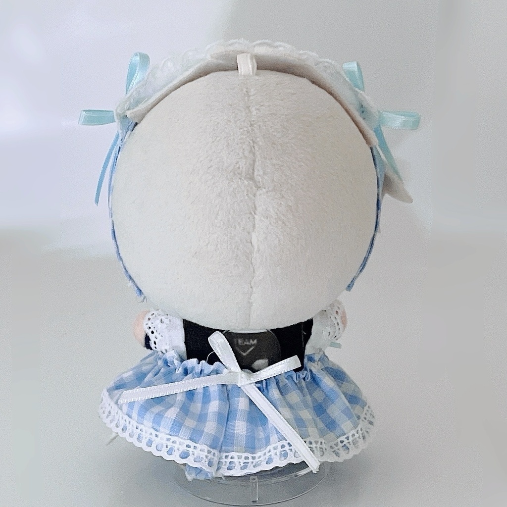 【4色】ちびぐるみ服/メイド服/ギンガムチェック/ぬい服/ピンク水色黄色グレー/10cmぬいぐるみ服/ヘッドドレス