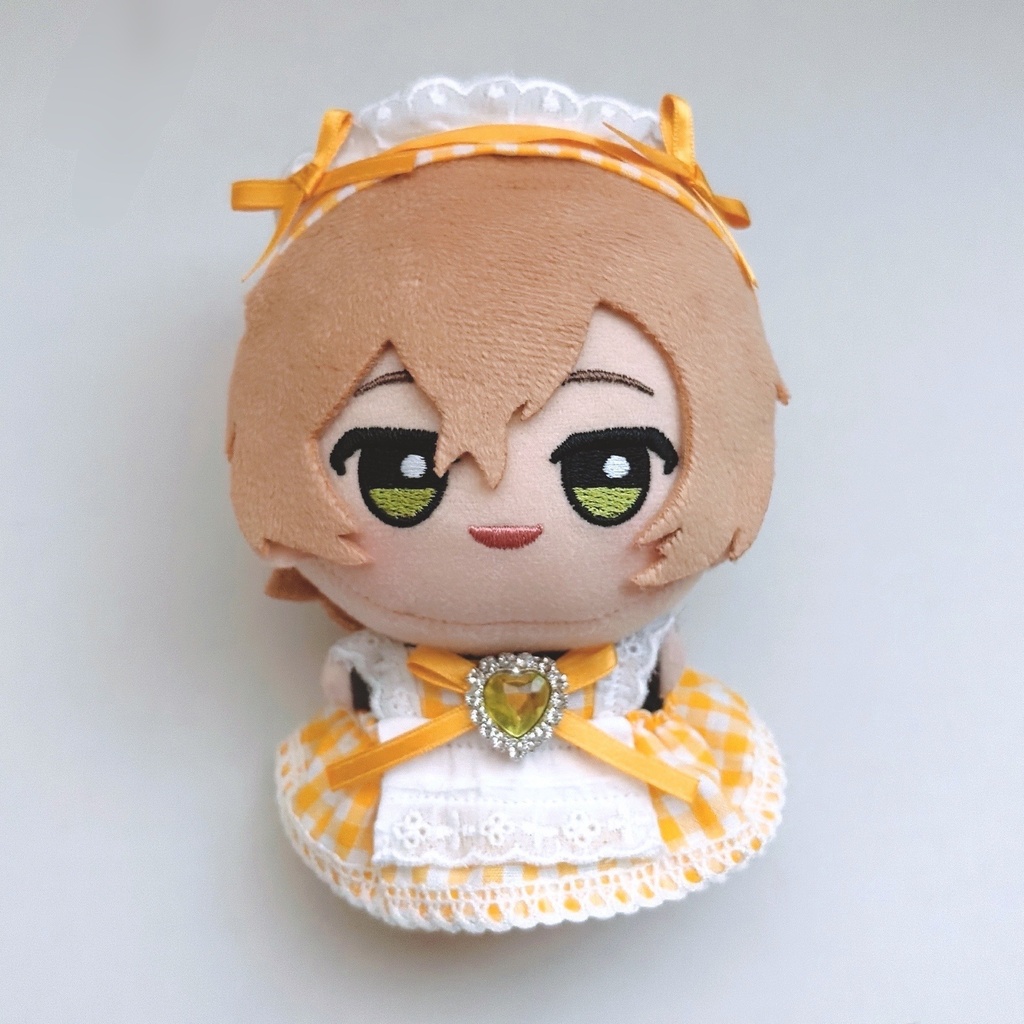【3色】ちびぐるみ服/メイド服/ギンガムチェック/ぬい服/ピンク水色黄色/10cmぬいぐるみ服/ヘッドドレス