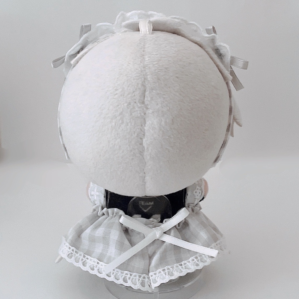 【4色】ちびぐるみ服/メイド服/ギンガムチェック/ぬい服/ピンク水色黄色グレー/10cmぬいぐるみ服/ヘッドドレス