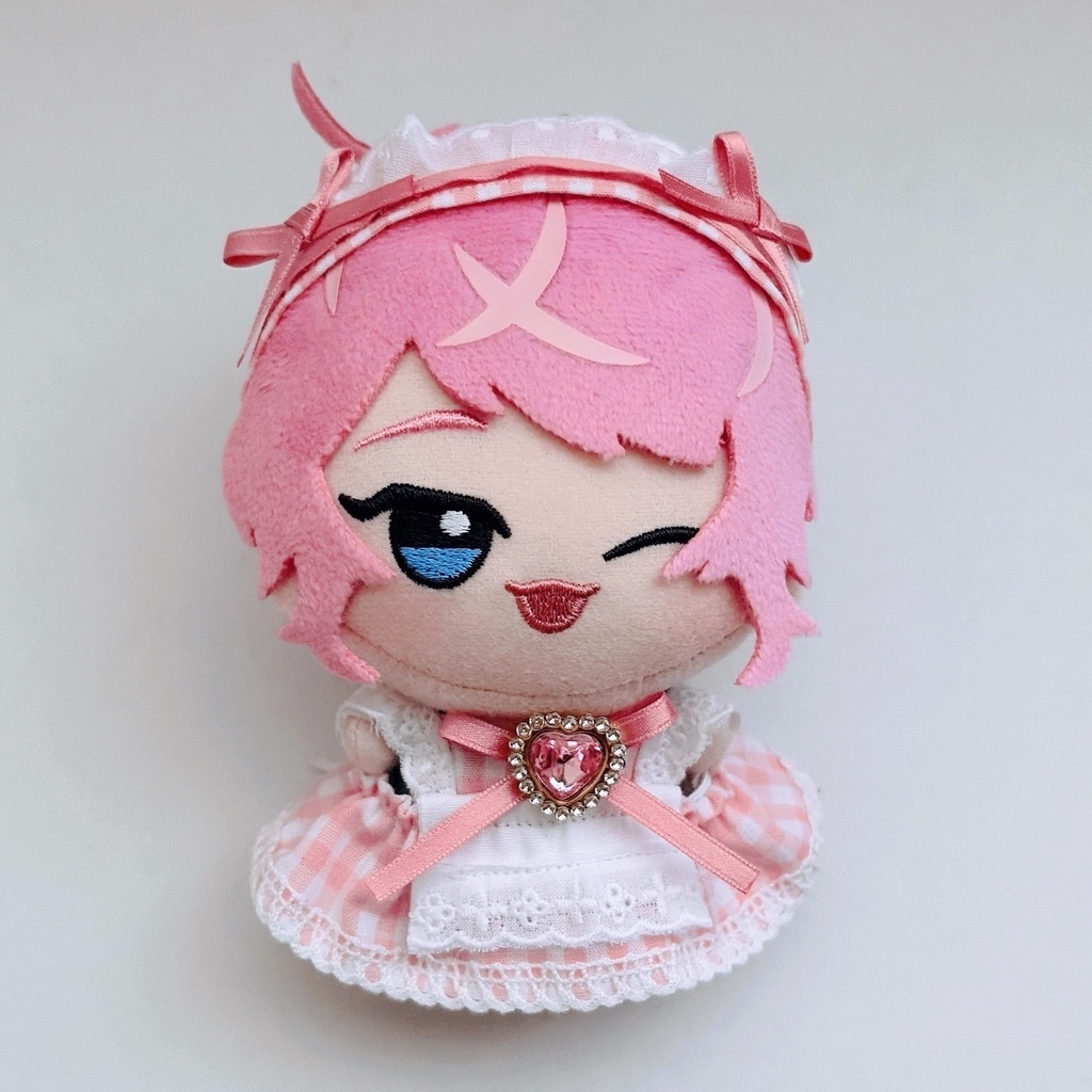 【3色】ちびぐるみ服/メイド服/ギンガムチェック/ぬい服/ピンク水色黄色/10cmぬいぐるみ服/ヘッドドレス