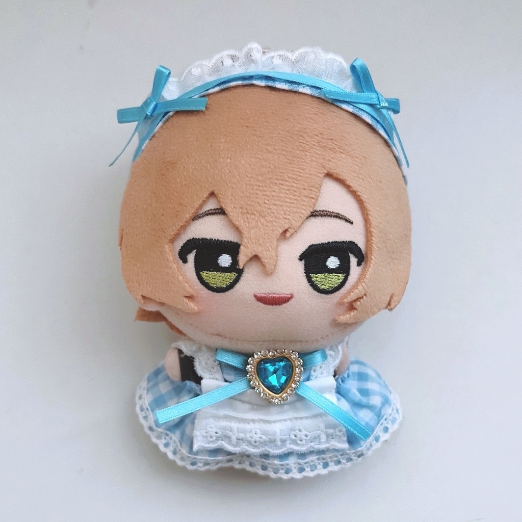 【3色】ちびぐるみ服/メイド服/ギンガムチェック/ぬい服/ピンク水色黄色/10cmぬいぐるみ服/ヘッドドレス
