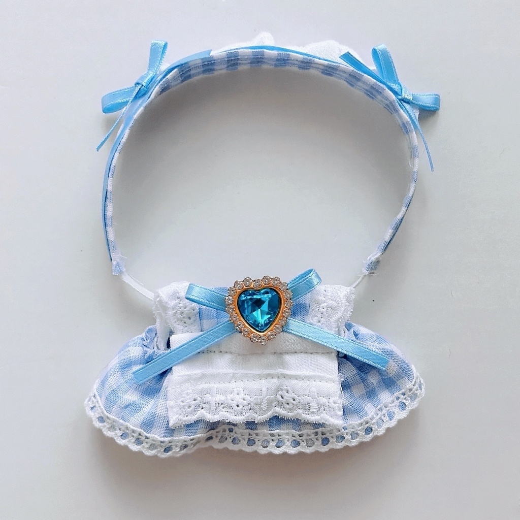 【4色】ちびぐるみ服/メイド服/ギンガムチェック/ぬい服/ピンク水色黄色グレー/10cmぬいぐるみ服/ヘッドドレス
