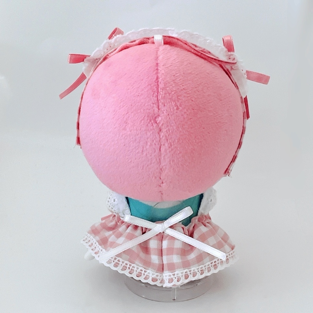 【4色】ちびぐるみ服/メイド服/ギンガムチェック/ぬい服/ピンク水色黄色グレー/10cmぬいぐるみ服/ヘッドドレス