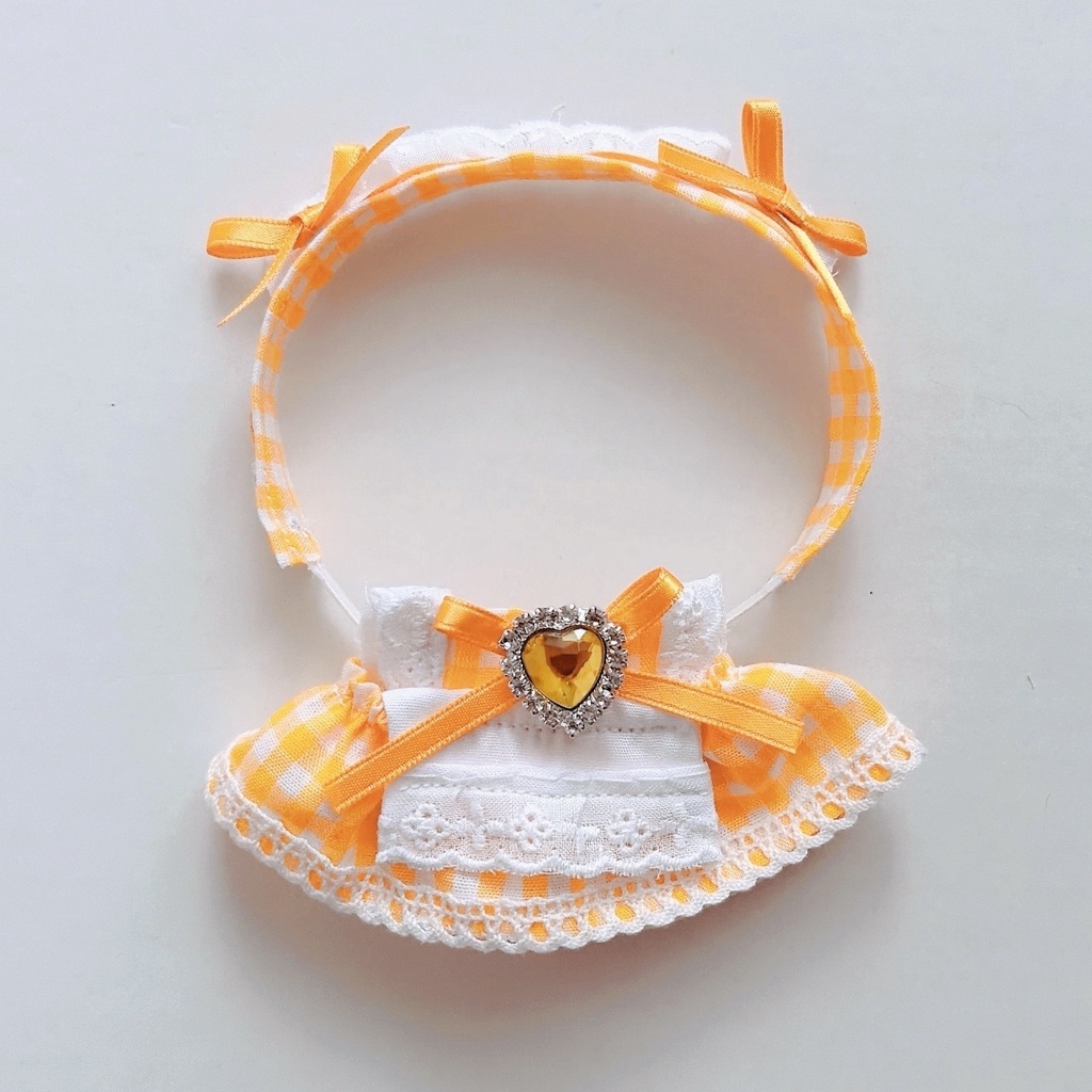 【4色】ちびぐるみ服/メイド服/ギンガムチェック/ぬい服/ピンク水色黄色グレー/10cmぬいぐるみ服/ヘッドドレス