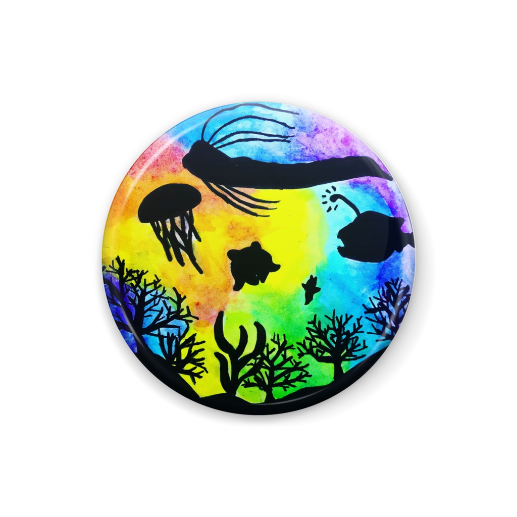 海の生き物シルエット缶バッジ