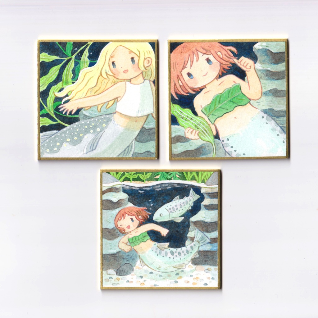 川の人魚のミニ色紙原画 
