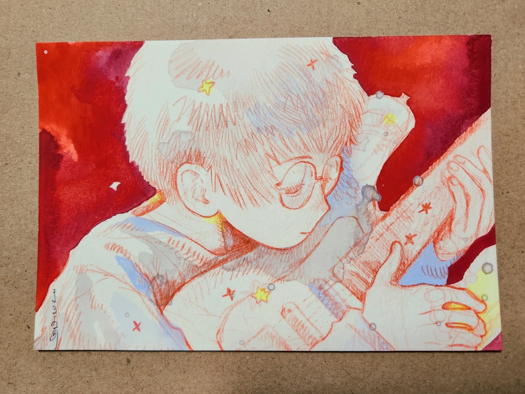 ハガキ原画(ギター)