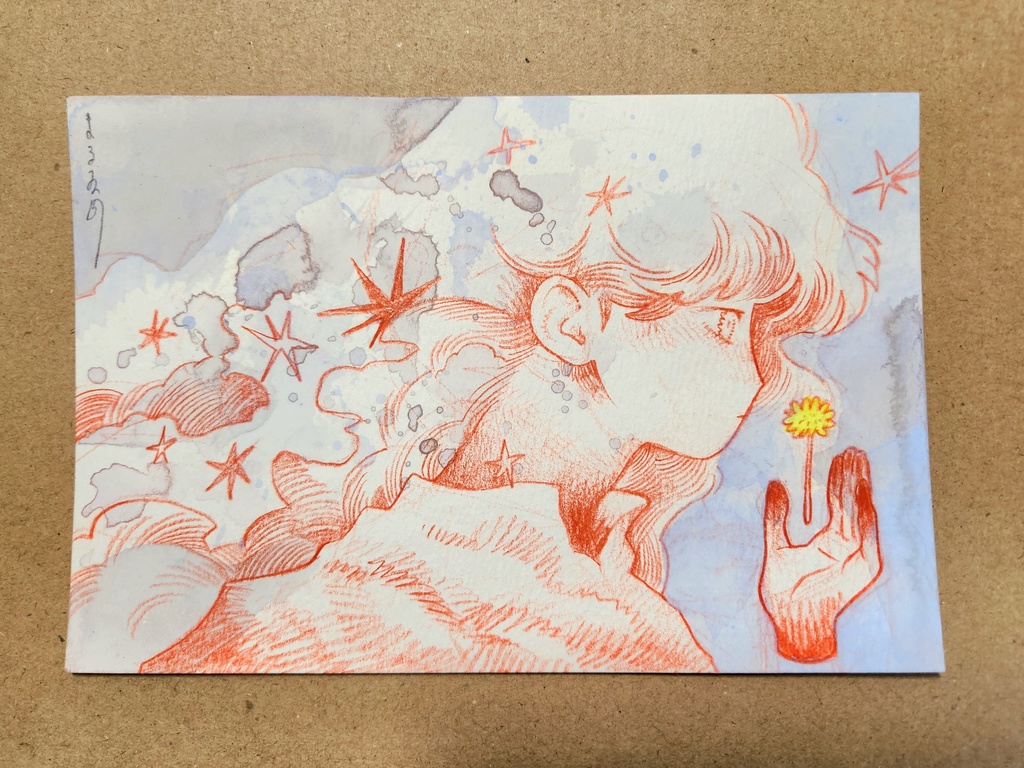 ハガキ原画(手に花)