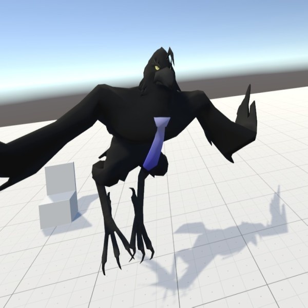 VRChat用アバター「椅子をワールド固定で設置したり背中に人を載せられるカラスアバター」【オリジナル3Dモデル】