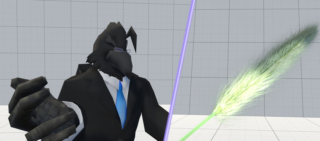 「ねこじゃらし」と VRChat用アバター「ねこじゃらしを持ったスーツを着たカラスアバター」【オリジナル3Dモデル】