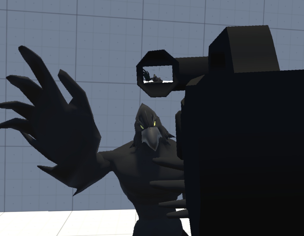 VRChat用アバター「3Dテレビ設置&テレビカメラ装備&コライダージャンプできるカラス」【オリジナル3Dモデル】