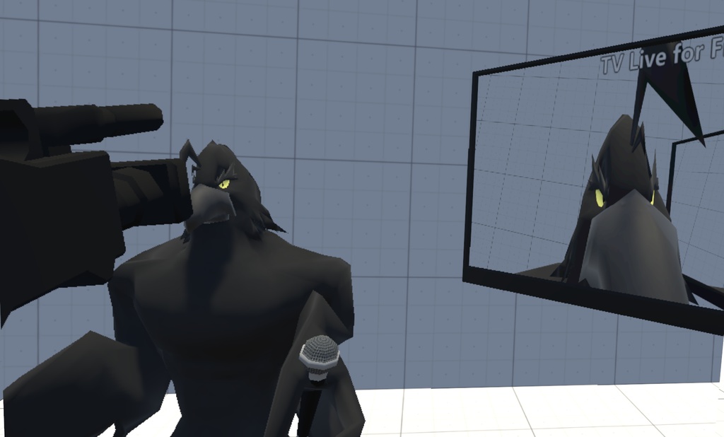 VRChat用アバター「3Dテレビ設置&テレビカメラ装備&コライダージャンプできるカラス」【オリジナル3Dモデル】