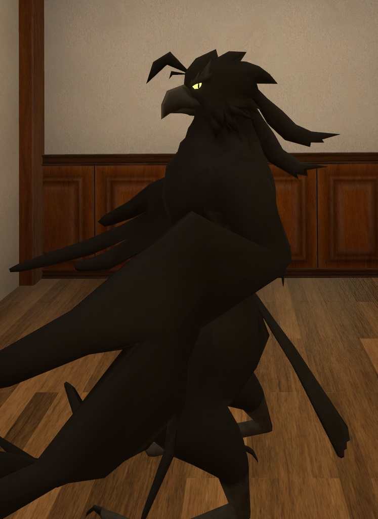 VRChat用アバター「テレポータ設置&コライダージャンプできる滑空モーション付きカラス」【オリジナル3Dモデル】