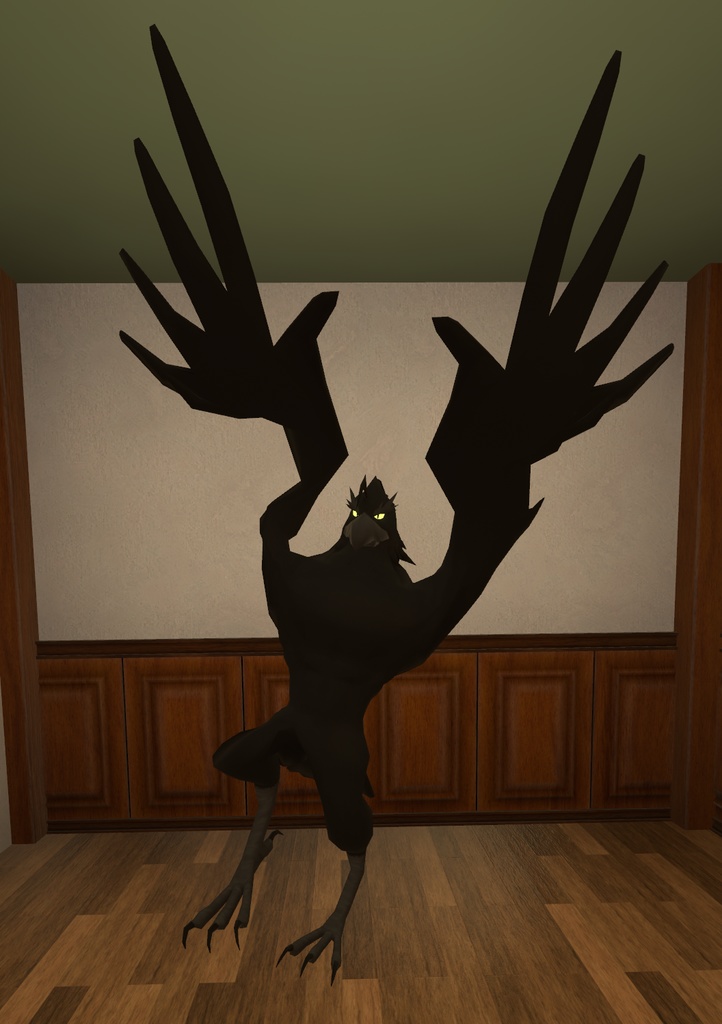 VRChat用アバター「テレポータ設置&コライダージャンプできる滑空モーション付きカラス」【オリジナル3Dモデル】