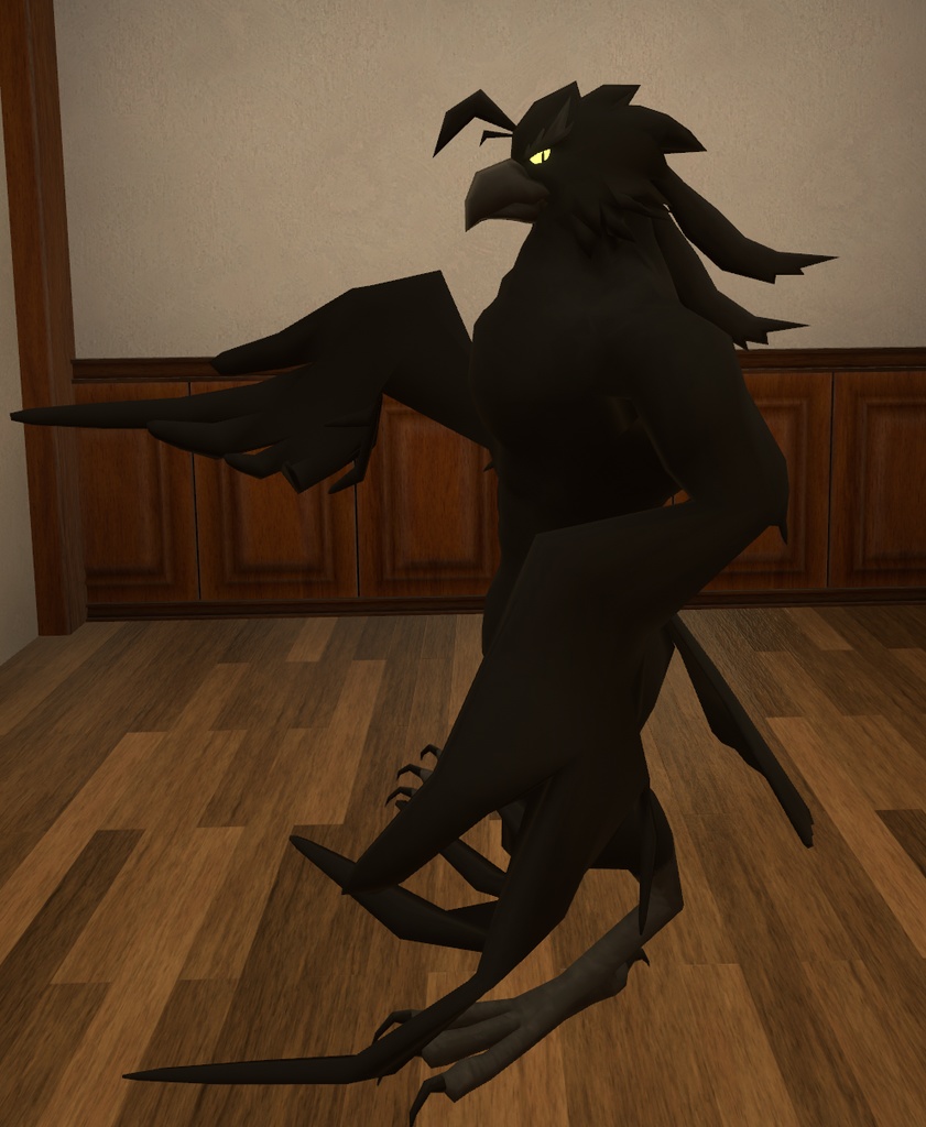 VRChat用アバター「テレポータ設置&コライダージャンプできる滑空モーション付きカラス」【オリジナル3Dモデル】