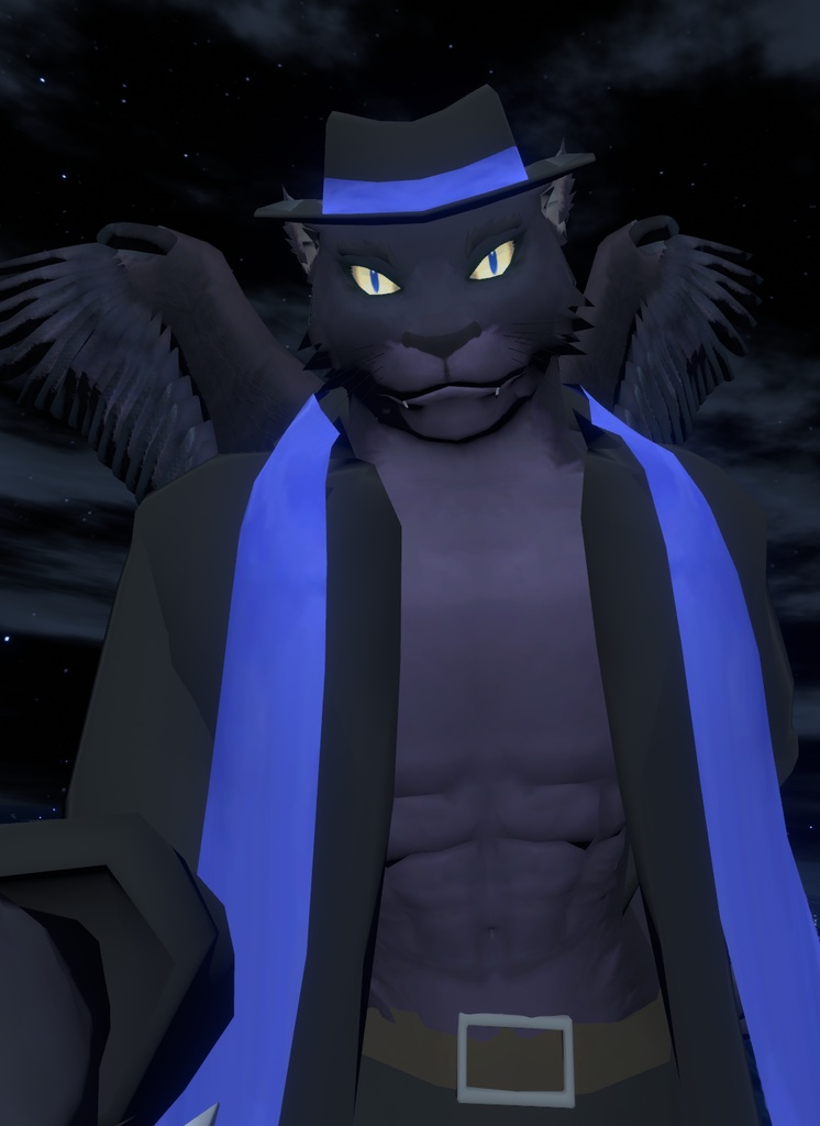 VRChat用「立体写真が撮れる!手書き文字も描ける!ついでに飛べる!グリフォンの翼の生えた黒豹獣人アバター『アズール2』付きインスタントカメラ(ポラロイドカメラ)physbone対応」【アバター用アクセサリー】【他コントローラー及びVCC対応版追加】