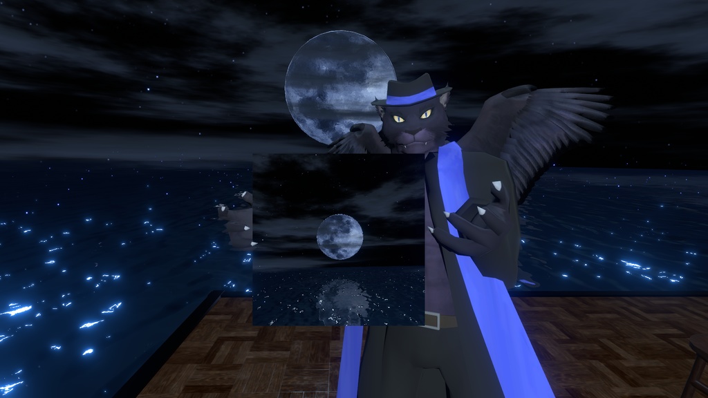 VRChat用「立体写真が撮れる!手書き文字も描ける!ついでに飛べる!グリフォンの翼の生えた黒豹獣人アバター『アズール2』付きインスタントカメラ(ポラロイドカメラ)physbone対応」【アバター用アクセサリー】【他コントローラー及びVCC対応版追加】