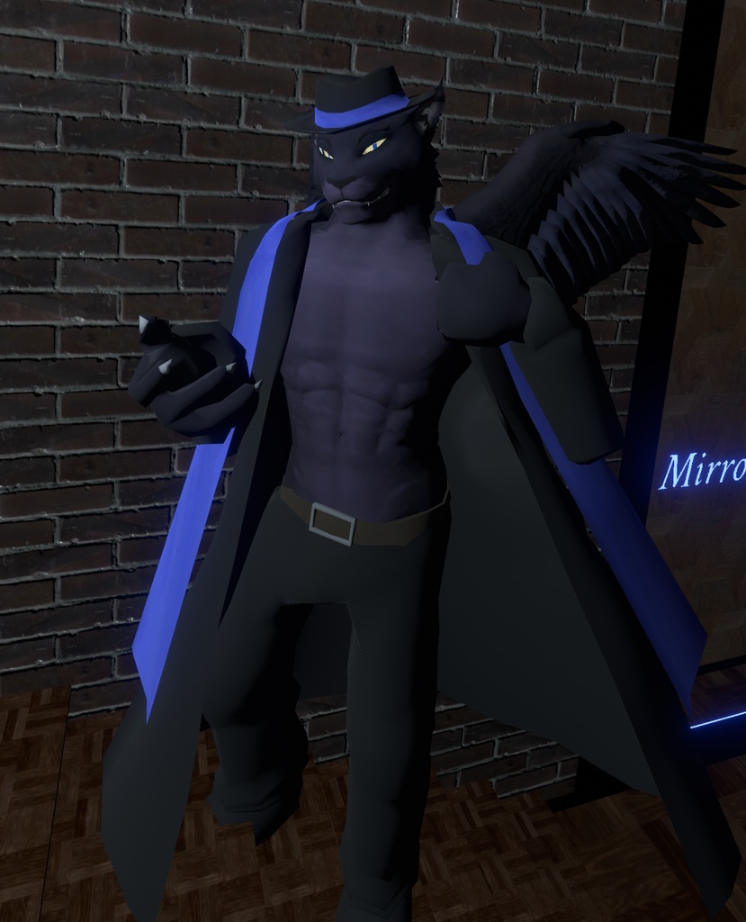 VRChat用「立体写真が撮れる!手書き文字も描ける!ついでに飛べる!グリフォンの翼の生えた黒豹獣人アバター『アズール2』付きインスタントカメラ(ポラロイドカメラ)physbone対応」【アバター用アクセサリー】【他コントローラー及びVCC対応版追加】