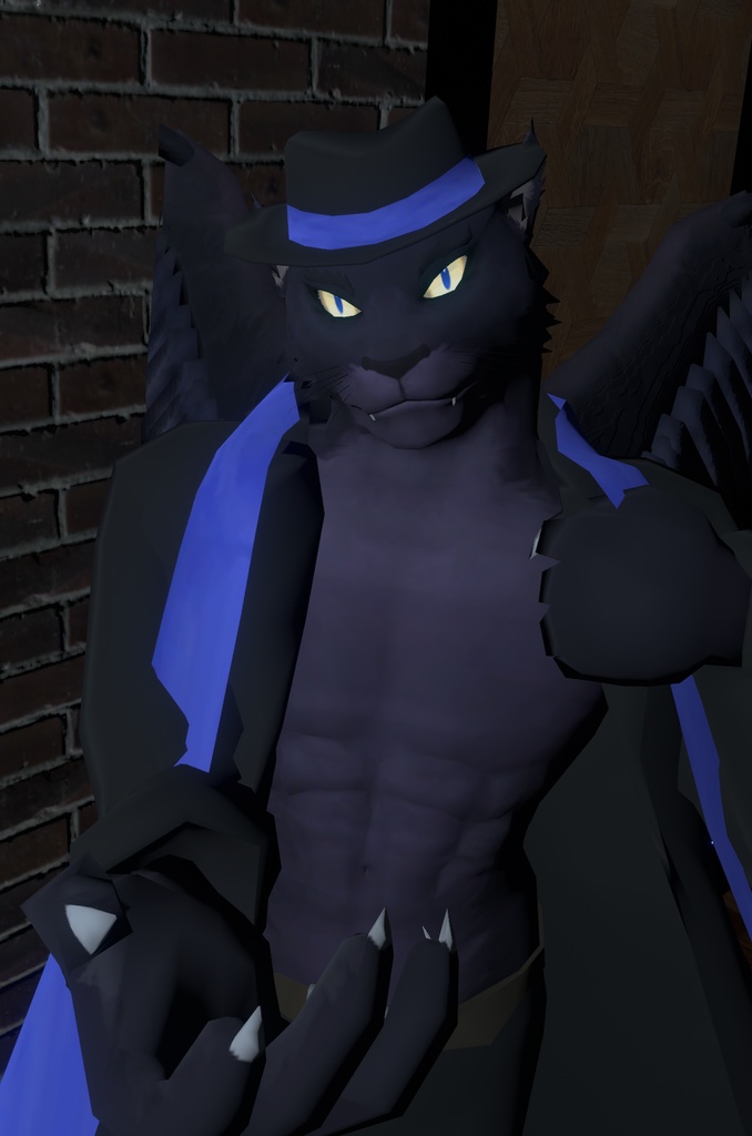 VRChat用「立体写真が撮れる!手書き文字も描ける!ついでに飛べる!グリフォンの翼の生えた黒豹獣人アバター『アズール2』付きインスタントカメラ(ポラロイドカメラ)physbone対応」【アバター用アクセサリー】【他コントローラー及びVCC対応版追加】