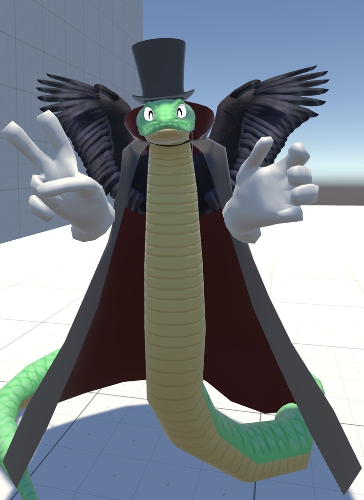 VRChat用「翼の生えた蛇アバター『カトル』【4種の魔法パーティクル付き!ついでに飛べる!6種のボードゲームもついてくる!くねくね歩行モーション付き】