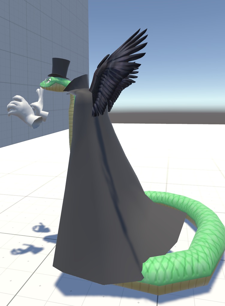 VRChat用「翼の生えた蛇アバター『カトル』【4種の魔法パーティクル付き!ついでに飛べる!6種のボードゲームもついてくる!くねくね歩行モーション付き】