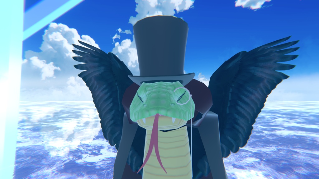 VRChat用「翼の生えた蛇アバター『カトル』【4種の魔法パーティクル付き!ついでに飛べる!6種のボードゲームもついてくる!くねくね歩行モーション付き】