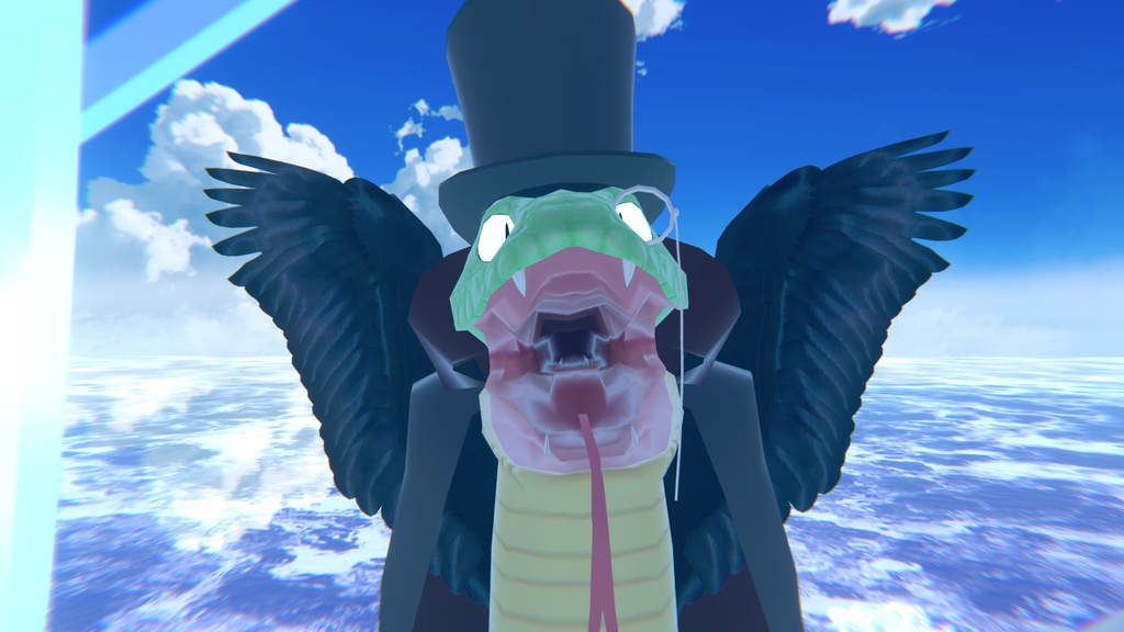 VRChat用「翼の生えた蛇アバター『カトル』【4種の魔法パーティクル付き!ついでに飛べる!6種のボードゲームもついてくる!くねくね歩行モーション付き】