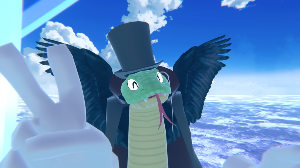 VRChat用「翼の生えた蛇アバター『カトル』【4種の魔法パーティクル付き!ついでに飛べる!6種のボードゲームもついてくる!くねくね歩行モーション付き】