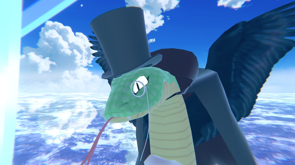 VRChat用「翼の生えた蛇アバター『カトル』【4種の魔法パーティクル付き!ついでに飛べる!6種のボードゲームもついてくる!くねくね歩行モーション付き】