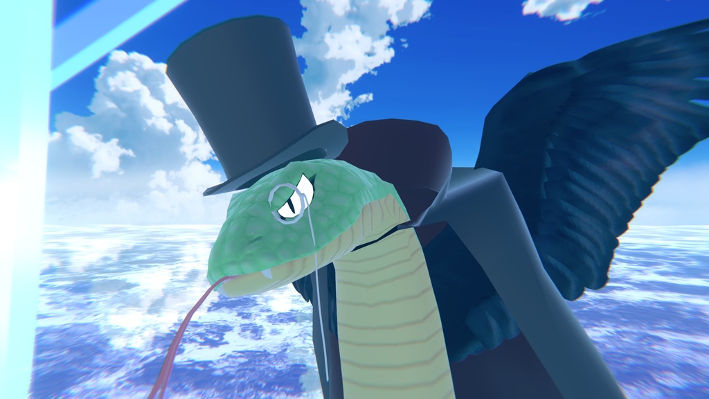 VRChat用「翼の生えた蛇アバター『カトル』【4種の魔法パーティクル付き!ついでに飛べる!6種のボードゲームもついてくる!くねくね歩行モーション付き】